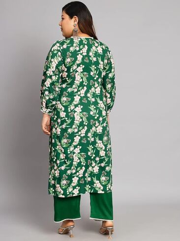 كورتا نسائية مطبوعة بمقاس كبير باللونين الأخضر والوردي الفاتح من Tissu مع Palazzo in Kuwait