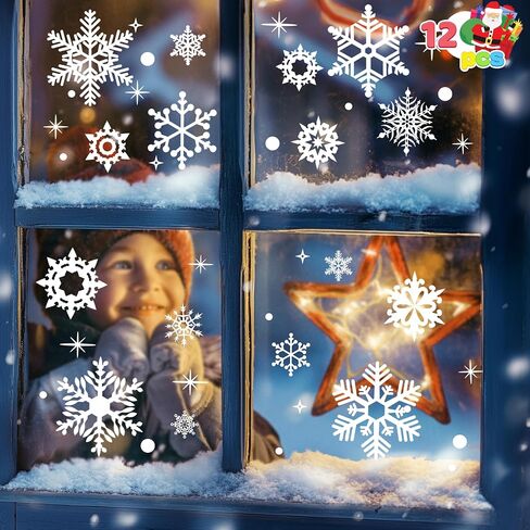 JOYIN 212PCS Christmas Snowflakes Window Clings, 12 Sheets White Christmas Snow Decorations Stickers, Snow Flakes Decorating Decals for Winter Party Xmas Decorations New Year Supplies in Saudi Arabia