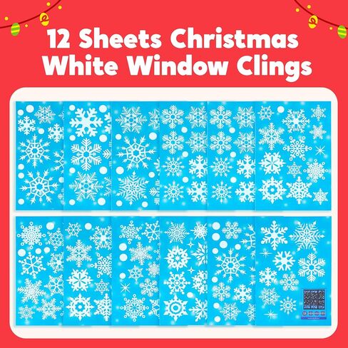 JOYIN 212PCS Christmas Snowflakes Window Clings, 12 Sheets White Christmas Snow Decorations Stickers, Snow Flakes Decorating Decals for Winter Party Xmas Decorations New Year Supplies in Saudi Arabia