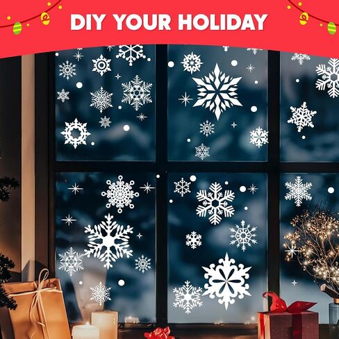 JOYIN 212PCS Christmas Snowflakes Window Clings, 12 Sheets White Christmas Snow Decorations Stickers, Snow Flakes Decorating Decals for Winter Party Xmas Decorations New Year Supplies in Saudi Arabia