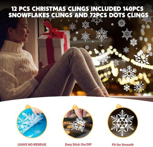 JOYIN 212PCS Christmas Snowflakes Window Clings, 12 Sheets White Christmas Snow Decorations Stickers, Snow Flakes Decorating Decals for Winter Party Xmas Decorations New Year Supplies in Saudi Arabia