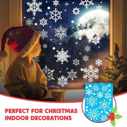 JOYIN 212PCS Christmas Snowflakes Window Clings, 12 Sheets White Christmas Snow Decorations Stickers, Snow Flakes Decorating Decals for Winter Party Xmas Decorations New Year Supplies in Saudi Arabia