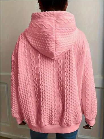 Women's Plus Size Textured Long Sleeve Hoodie Drop Shoulder Drawstring Hooded Pullover Sweatshirts in Saudi Arabia
