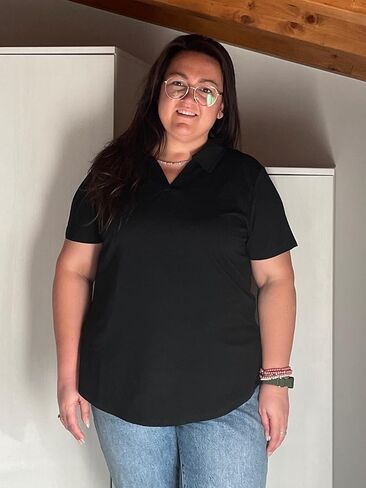 RITERA Plus Size Tops for Womens Polo Shirt Zipper Tshirt Office Business V Neck Tunic Work Blouses Dressy Collared Clothes in Kuwait