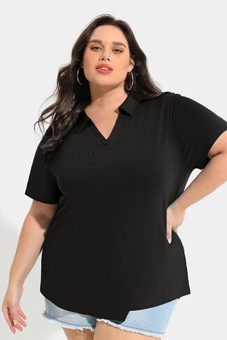 RITERA Plus Size Tops for Womens Polo Shirt Zipper Tshirt Office Business V Neck Tunic Work Blouses Dressy Collared Clothes in Kuwait