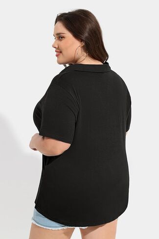 RITERA Plus Size Tops for Womens Polo Shirt Zipper Tshirt Office Business V Neck Tunic Work Blouses Dressy Collared Clothes in Kuwait
