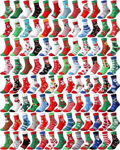 Foaincore 100 زوج من جوارب عيد الميلاد الغامضة للنساء، جوارب شتوية دافئة، جوارب ناعمة منفوشة ملونة، جوارب عيد الميلاد منفوشة دافئة لهدايا عيد الميلاد في الأماكن المغلقة بلا مأوى in Kuwait