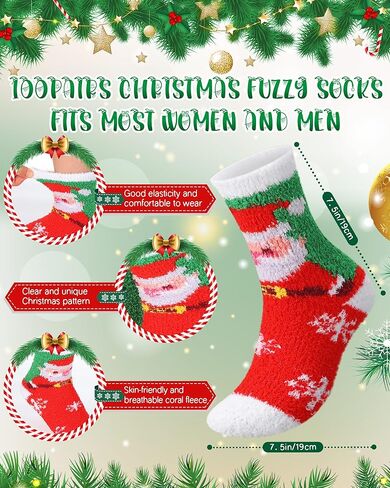 Foaincore 100 زوج من جوارب عيد الميلاد الغامضة للنساء، جوارب شتوية دافئة، جوارب ناعمة منفوشة ملونة، جوارب عيد الميلاد منفوشة دافئة لهدايا عيد الميلاد في الأماكن المغلقة بلا مأوى in Kuwait