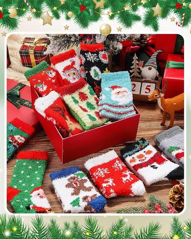 Foaincore 100 زوج من جوارب عيد الميلاد الغامضة للنساء، جوارب شتوية دافئة، جوارب ناعمة منفوشة ملونة، جوارب عيد الميلاد منفوشة دافئة لهدايا عيد الميلاد في الأماكن المغلقة بلا مأوى in Kuwait