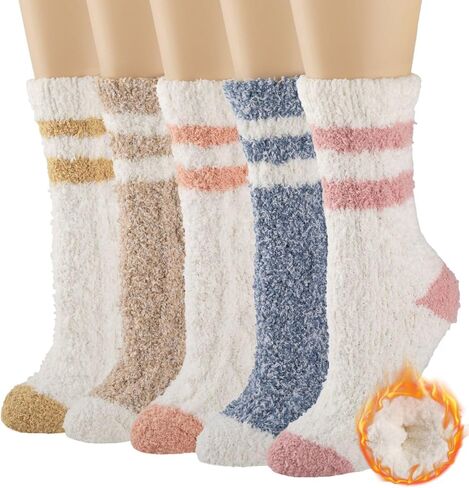 COOPLUS Fuzzy Socks for Women Fluffy Cozy Socks Warm Winter Soft Home Slipper Socks (5 Pairs) in Kuwait