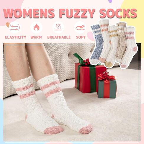 COOPLUS Fuzzy Socks for Women Fluffy Cozy Socks Warm Winter Soft Home Slipper Socks (5 Pairs) in Kuwait