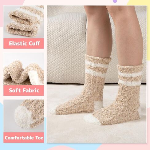 COOPLUS Fuzzy Socks for Women Fluffy Cozy Socks Warm Winter Soft Home Slipper Socks (5 Pairs) in Kuwait