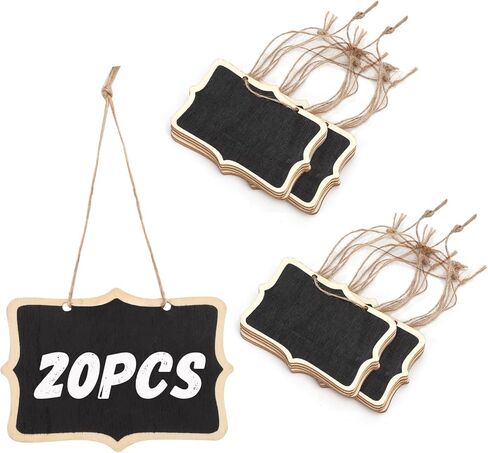 20pcs Mini Chalkboard Tags with Strings, 3.3 x 2.4 Inch Hanging Chalkboard Tags Small Wooden Chalkboard Signs Blackboard Massage Labels Name Tags for Kitchen Garden Gift Party Decoration in Saudi Arabia