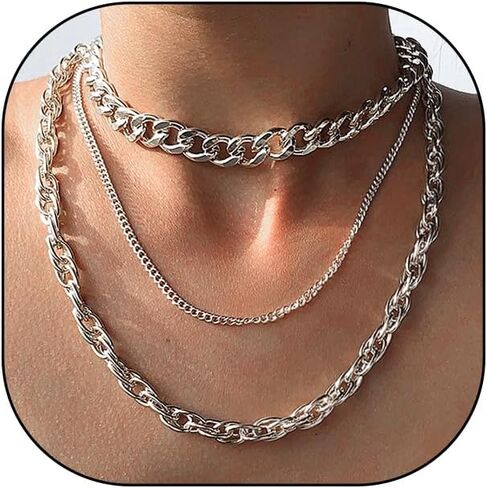 YOOESTORES82 Chunky Gold Layered Chain Necklaces, Thick Cuban Carabiner Chain Choker Necklaces, Exaggerated Punk Hip Hop Jewelry Gifts for Women in Saudi Arabia