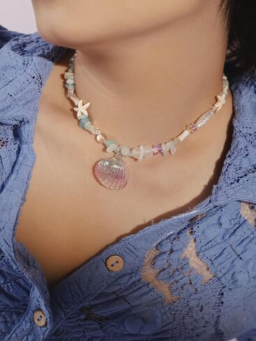 Y2K Cutecore الصيف شاطئ المحيط صدف قلادة كول الحبل المختنق القلائد مجوهرات اكسسوارات للنساء in Kuwait