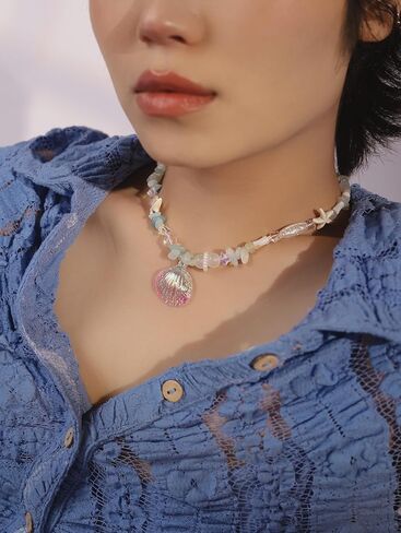 Y2K Cutecore الصيف شاطئ المحيط صدف قلادة كول الحبل المختنق القلائد مجوهرات اكسسوارات للنساء in Kuwait