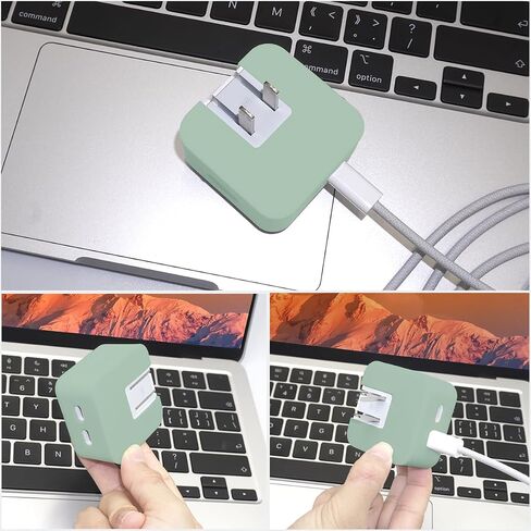 35W Dual USB-C Port Power Adapter Sleeve Cover Soft Liquid Silicone Charger Case for MacBook Air 13.6 15.3 inch M3 M2 2024 2023 Model A2681 A3113 A2941 A3114, Green in Kuwait