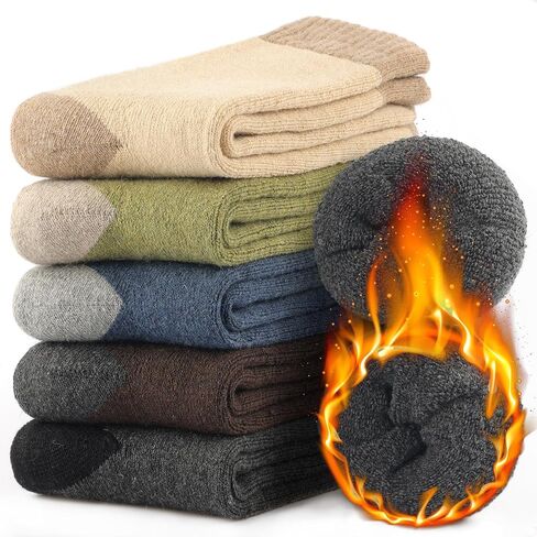 Wool Socks Mens, Warm Crew Merino Thermal Thick Hiking Boot Socks for Cozy Soft for Cold Weather 5 Pairs in Saudi Arabia