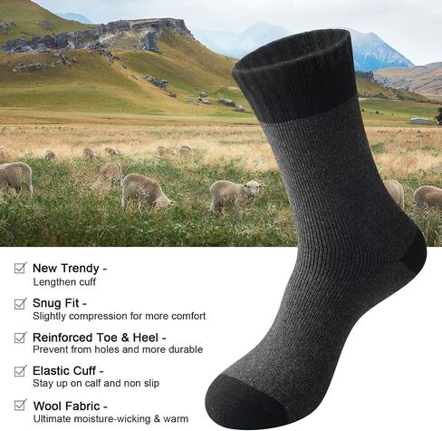 Wool Socks Mens, Warm Crew Merino Thermal Thick Hiking Boot Socks for Cozy Soft for Cold Weather 5 Pairs in Saudi Arabia