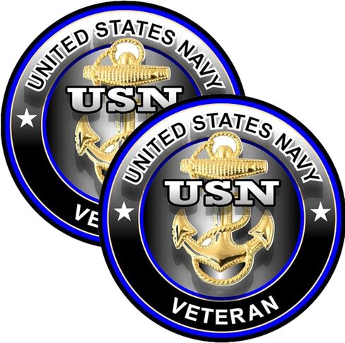 2 حزمة من ملصقات الفينيل للمحاربين القدامى في البحرية الأمريكية - 4 بوصات - ملصقات المحاربين القدامى في الجيش الأمريكي لسيارة شاحنة فان نافذة ممتص الصدمات للكمبيوتر المحمول والكمبيوتر اللوحي وزجاجة مياه وأي سطح أملس in Kuwait