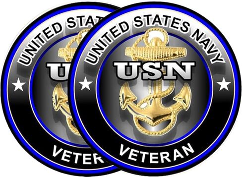 2 حزمة من ملصقات الفينيل للمحاربين القدامى في البحرية الأمريكية - 4 بوصات - ملصقات المحاربين القدامى في الجيش الأمريكي لسيارة شاحنة فان نافذة ممتص الصدمات للكمبيوتر المحمول والكمبيوتر اللوحي وزجاجة مياه وأي سطح أملس in Kuwait