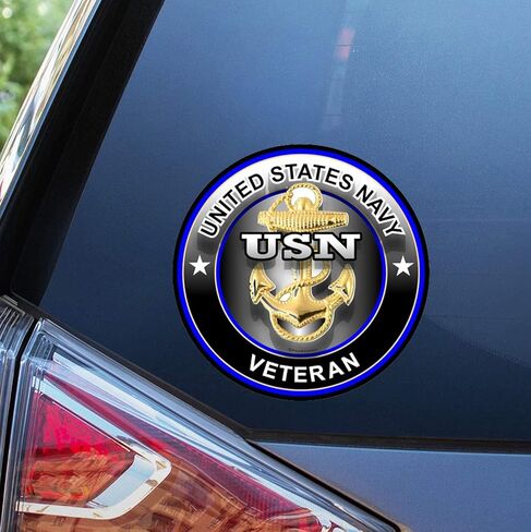 2 حزمة من ملصقات الفينيل للمحاربين القدامى في البحرية الأمريكية - 4 بوصات - ملصقات المحاربين القدامى في الجيش الأمريكي لسيارة شاحنة فان نافذة ممتص الصدمات للكمبيوتر المحمول والكمبيوتر اللوحي وزجاجة مياه وأي سطح أملس in Kuwait