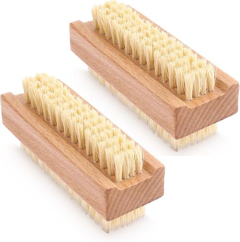 Wooden Nail Scrub Brush, 2pcs Double-Sided Nail Cleaning Brush with Stiff Bristles and Hanging Rope Hand and Foot Scrubber Manicure Pedicure Tool for Scrubbing Fingernails Toenail Cuticle in Saudi Arabia