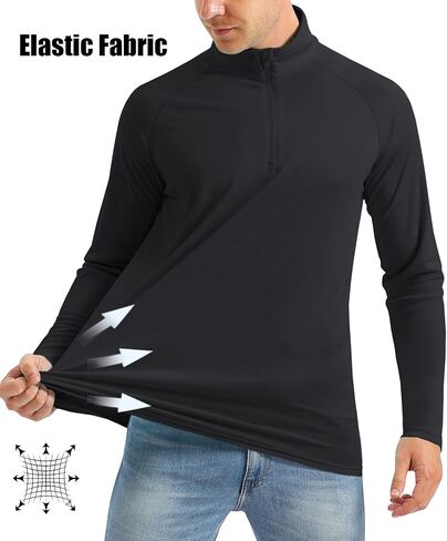 MAGCOMSEN Men's Long Sleeve Sun Shirts UPF 50+ Tees 1/4 Zip Fishing Running Rash Guard Athletic T-Shirts in Kuwait