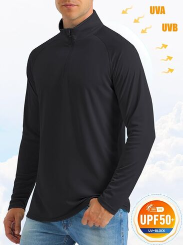 MAGCOMSEN Men's Long Sleeve Sun Shirts UPF 50+ Tees 1/4 Zip Fishing Running Rash Guard Athletic T-Shirts in Kuwait