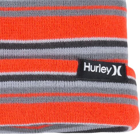 Hurley Boy's Striped Beanie and Gloves 2 Piece Set (Obsidian(9A7115-695)/Orange, 8-20) in Saudi Arabia