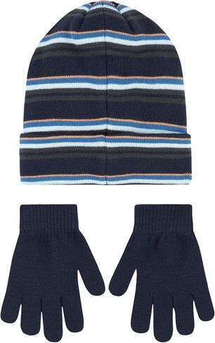 Hurley Boy's Striped Beanie and Gloves 2 Piece Set (Obsidian(9A7115-695)/Orange, 8-20) in Saudi Arabia