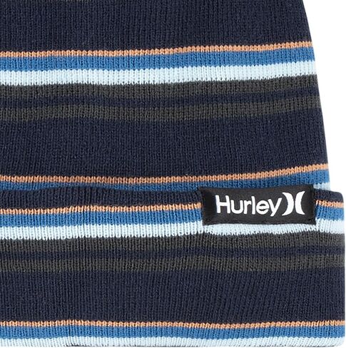 Hurley Boy's Striped Beanie and Gloves 2 Piece Set (Obsidian(9A7115-695)/Orange, 8-20) in Saudi Arabia