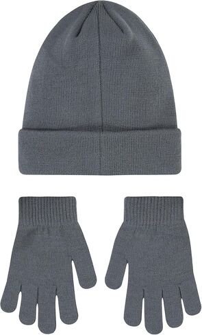 Hurley Boy's Striped Beanie and Gloves 2 Piece Set (Obsidian(9A7115-695)/Orange, 8-20) in Saudi Arabia