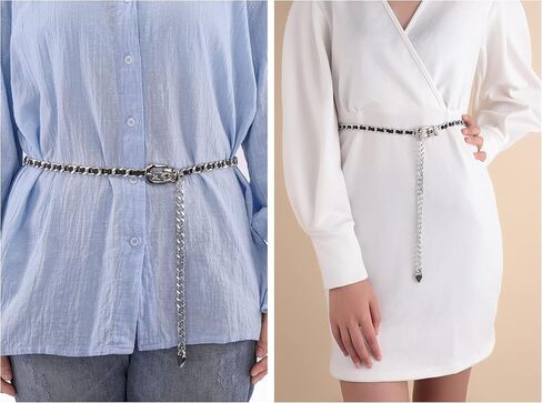 Ayliss Women Chain Waist Belt Metal Skinny Dress Belt Cinch Fashion Silver Golden Waist Belt Belly Pu Leather Waistbands in Kuwait