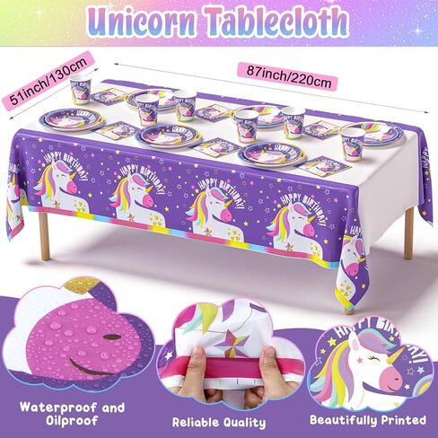 لوازم حفلات وينرايك يونيكورن ديكورات أعياد الميلاد للفتيات، مجموعة أدوات مائدة أحادية القرن للاستعمال مرة واحدة مع أطباق وأكواب ومناديل مفرش طاولة ولافتة بالون وحيد القرن، للأطفال بألوان قوس قزح وديكورات حفلات بطابع وحيد القرن in Kuwait