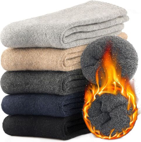 Wool Socks Mens, Warm Crew Merino Thermal Thick Hiking Boot Socks for Cozy Soft for Cold Weather 5 Pairs in Saudi Arabia