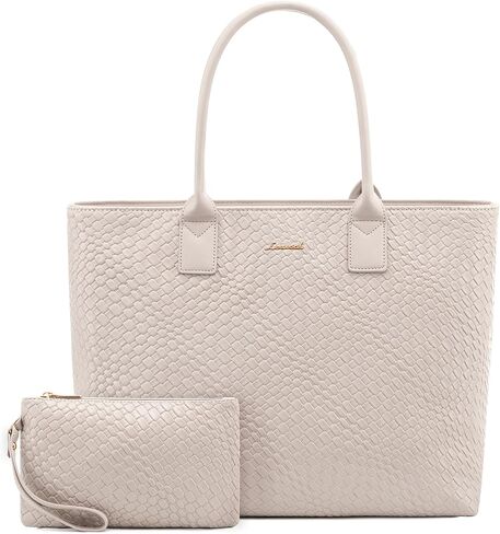 LOVEVOOK Laptop Purses and Handbags for Women, 15.6 Inch Computer Bag Work Tote Briefcase Satchel Handbags for Women with Small Clutch, Apricot in Saudi Arabia
