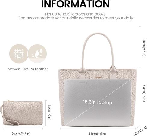 LOVEVOOK Laptop Purses and Handbags for Women, 15.6 Inch Computer Bag Work Tote Briefcase Satchel Handbags for Women with Small Clutch, Apricot in Saudi Arabia