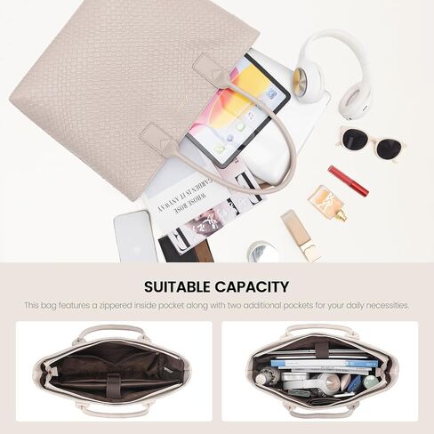LOVEVOOK Laptop Purses and Handbags for Women, 15.6 Inch Computer Bag Work Tote Briefcase Satchel Handbags for Women with Small Clutch, Apricot in Saudi Arabia