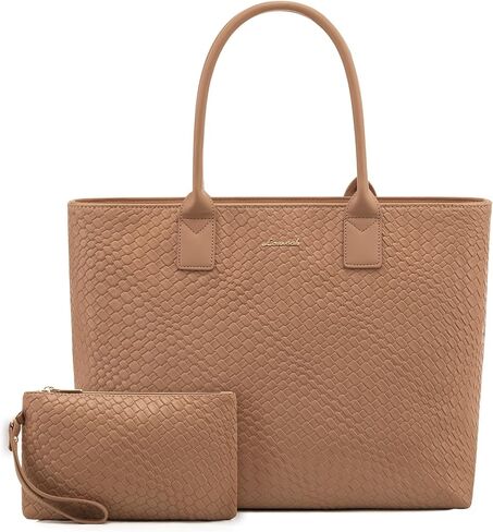 LOVEVOOK Laptop Purses and Handbags for Women, 15.6 Inch Computer Bag Work Tote Briefcase Satchel Handbags for Women with Small Clutch, Apricot in Saudi Arabia