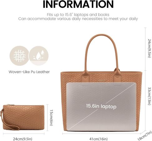 LOVEVOOK Laptop Purses and Handbags for Women, 15.6 Inch Computer Bag Work Tote Briefcase Satchel Handbags for Women with Small Clutch, Apricot in Saudi Arabia