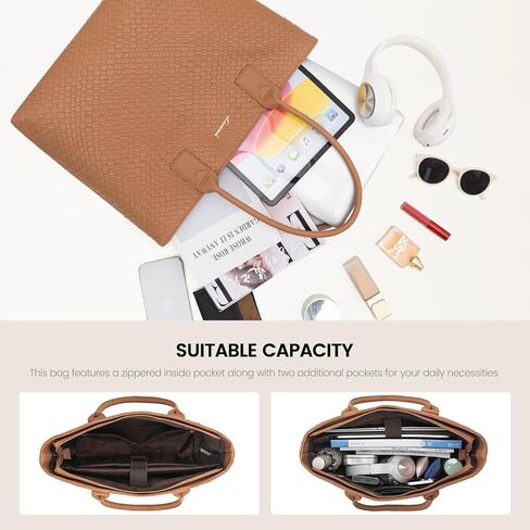 LOVEVOOK Laptop Purses and Handbags for Women, 15.6 Inch Computer Bag Work Tote Briefcase Satchel Handbags for Women with Small Clutch, Apricot in Saudi Arabia