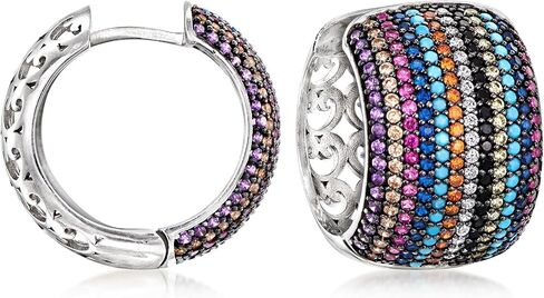 Ross-Simons 1.00 ct. t.w. Simulated Multi-Gemstone and .80 ct. t.w. Multicolored Czs Hoop Earrings in Sterling Silver in Saudi Arabia