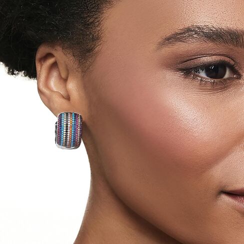 Ross-Simons 1.00 ct. t.w. Simulated Multi-Gemstone and .80 ct. t.w. Multicolored Czs Hoop Earrings in Sterling Silver in Saudi Arabia