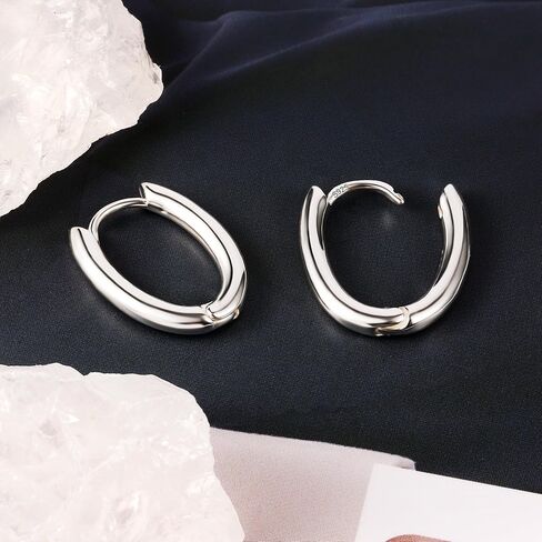 925 Sterling Silver Earrings Small Oval Hoop Earrings for Women Trendy 14K Gold Plated Hypoallergenic Earrings Small Thick Huggie Hoops Earrings in Kuwait