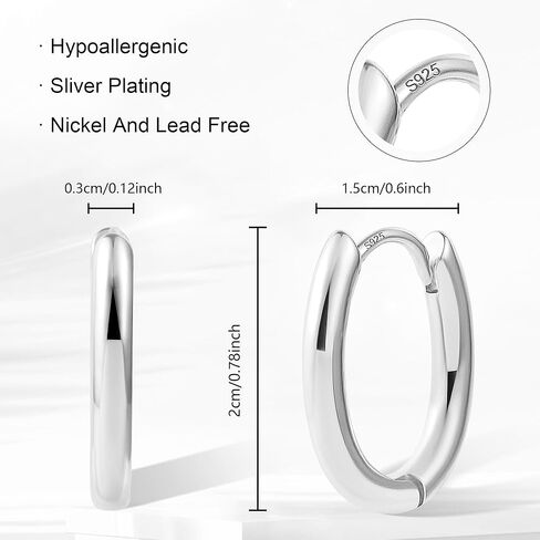 925 Sterling Silver Earrings Small Oval Hoop Earrings for Women Trendy 14K Gold Plated Hypoallergenic Earrings Small Thick Huggie Hoops Earrings in Kuwait