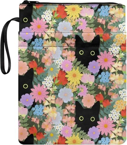 AFPANQZ Flower with Black Cats Book Sleeve Cover Hardcover Book Sleeve Protector Pouch Washable Washable Fabric Book Sleeve Portable Book Cover Pouch with Front Pocket Zipper in Saudi Arabia