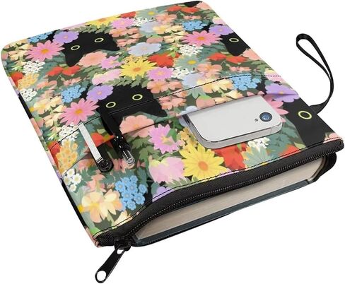 AFPANQZ Flower with Black Cats Book Sleeve Cover Hardcover Book Sleeve Protector Pouch Washable Washable Fabric Book Sleeve Portable Book Cover Pouch with Front Pocket Zipper in Saudi Arabia