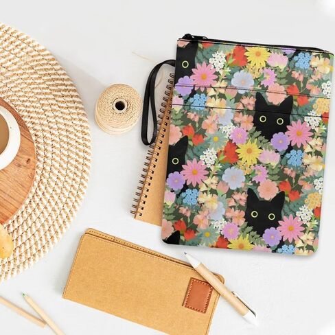 AFPANQZ Flower with Black Cats Book Sleeve Cover Hardcover Book Sleeve Protector Pouch Washable Washable Fabric Book Sleeve Portable Book Cover Pouch with Front Pocket Zipper in Saudi Arabia