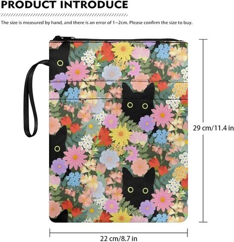 AFPANQZ Flower with Black Cats Book Sleeve Cover Hardcover Book Sleeve Protector Pouch Washable Washable Fabric Book Sleeve Portable Book Cover Pouch with Front Pocket Zipper in Saudi Arabia